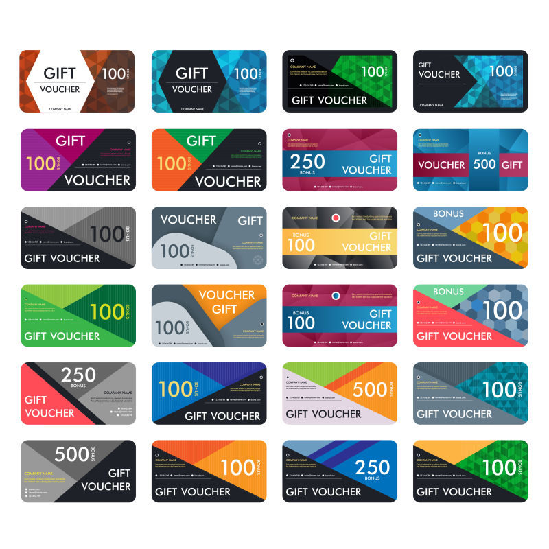五彩缤纷的礼品优惠券样板矢量设计
