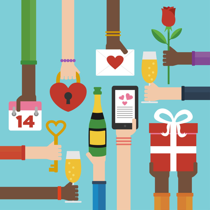 抽象矢量情人节概念的扁平插图