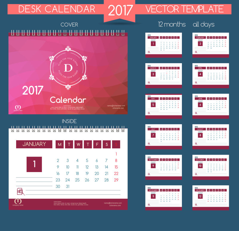 矢量2017日历红色设计