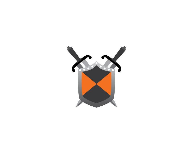 带有宝剑的几何元素盾徽安全标志矢量