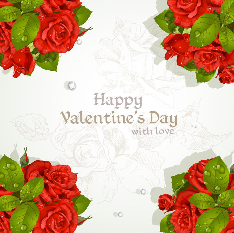 情人节红玫瑰装饰背景矢量设计
