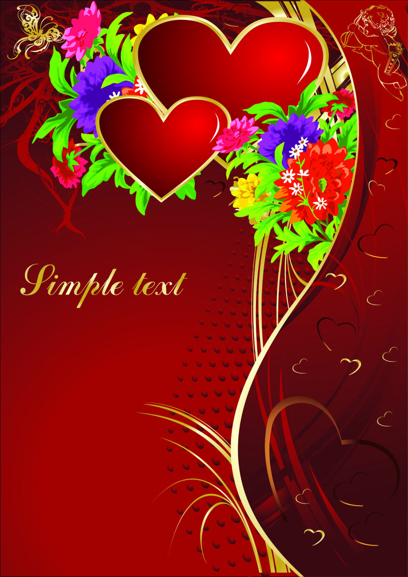 矢量心形图案明信片设计