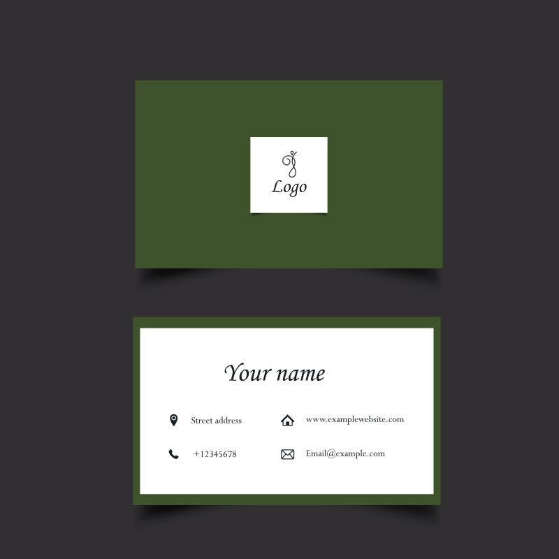 橄榄绿和白色的矢量商务名片设计