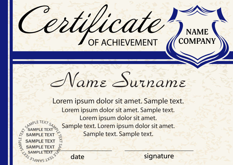 优雅的蓝色证书设计矢量
