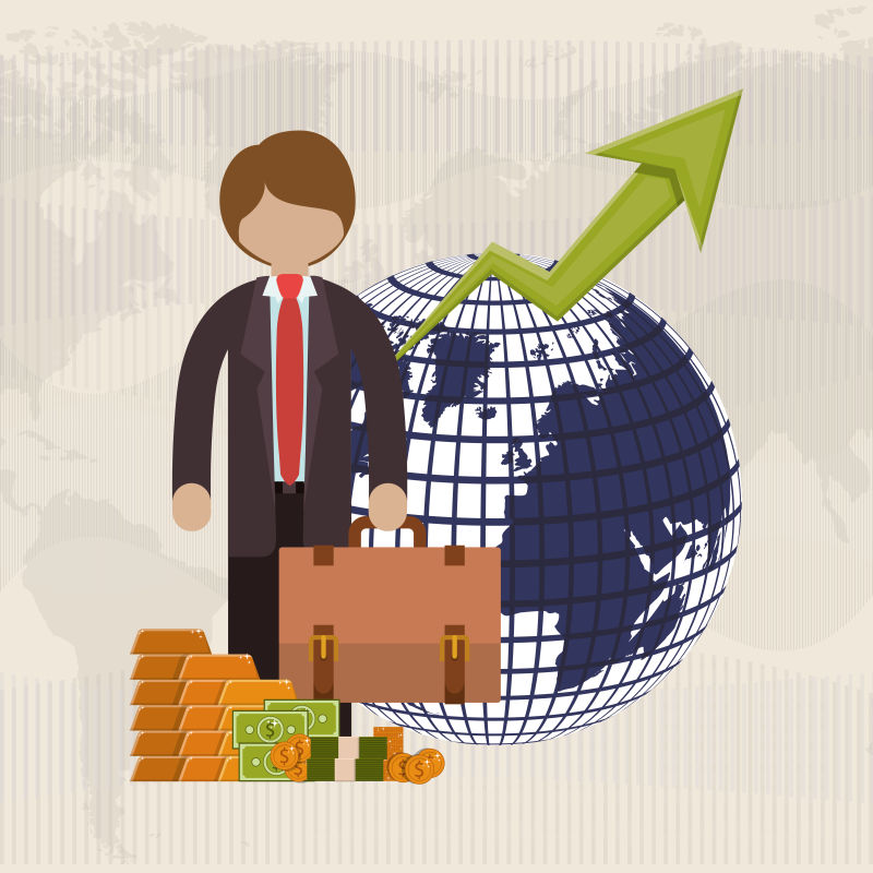 矢量商务人士和地球上升趋势