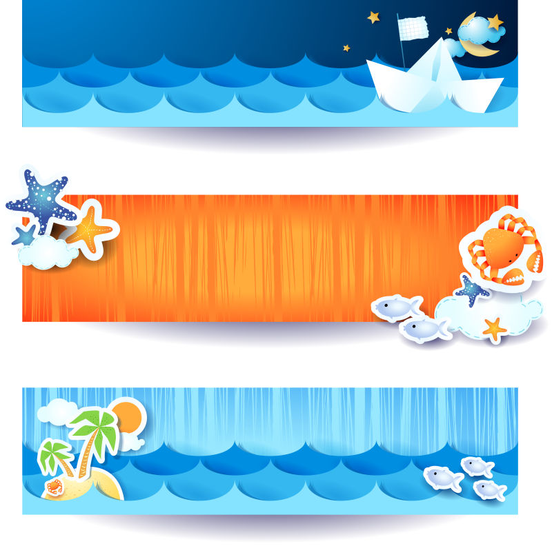 海滩度假主题横幅矢量设计