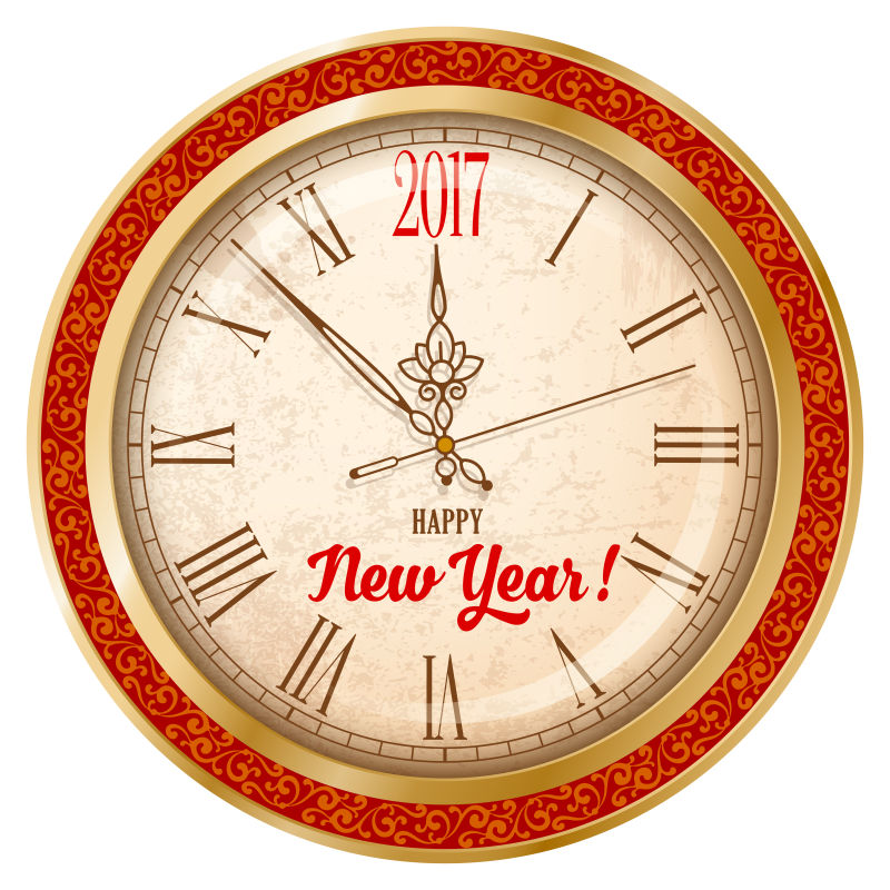 新年时钟矢量插图