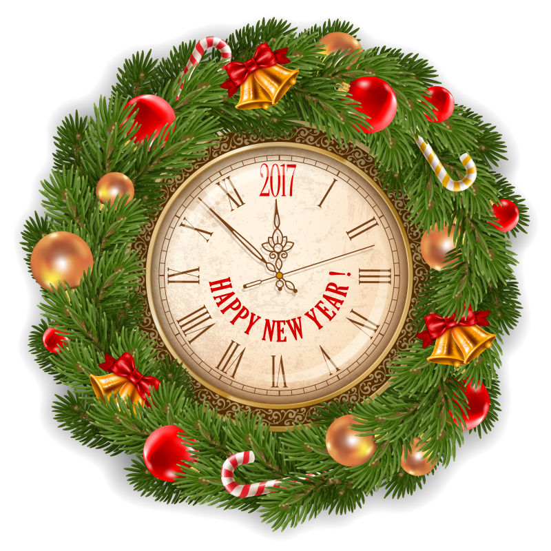 矢量圣诞时钟插图