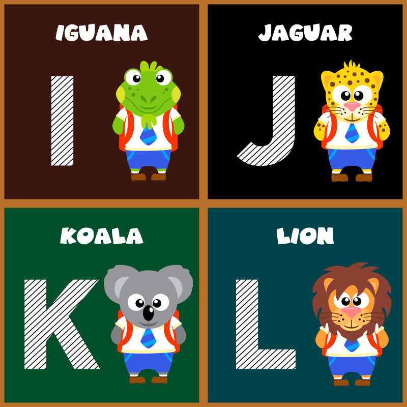 矢量卡通动物字母创意插图