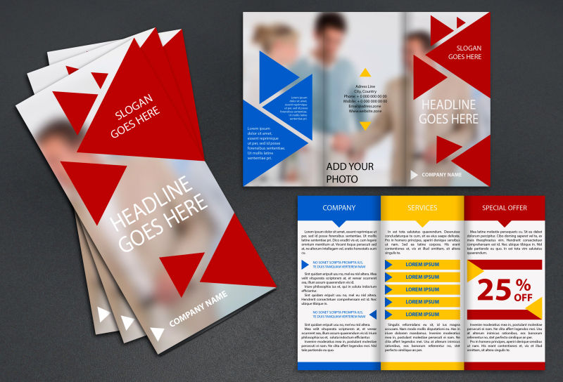 几何元素的商业三折宣传手册矢量设计