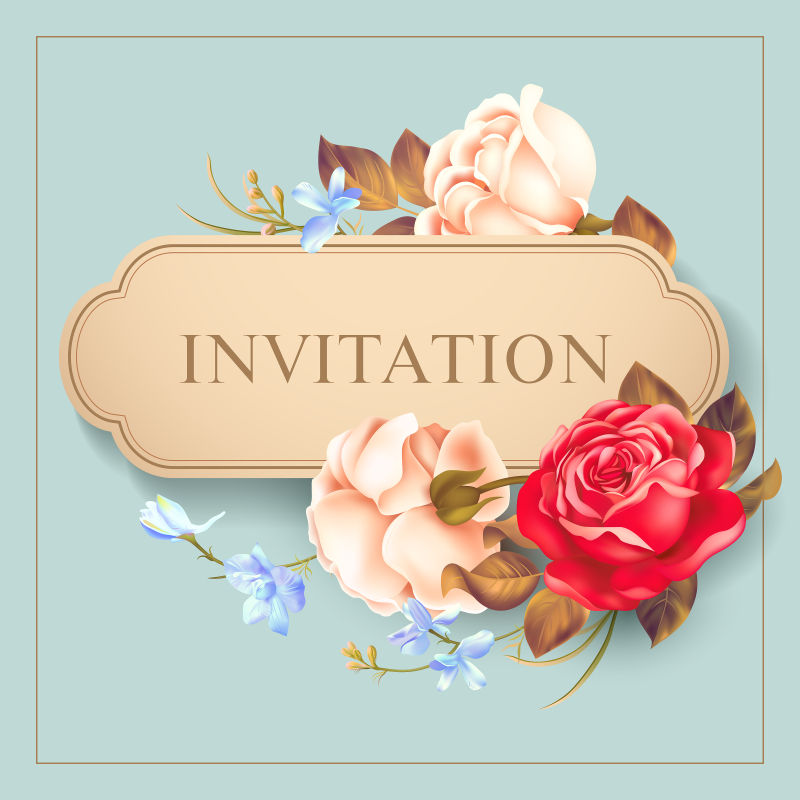 矢量设计花卉装饰的情人节请帖