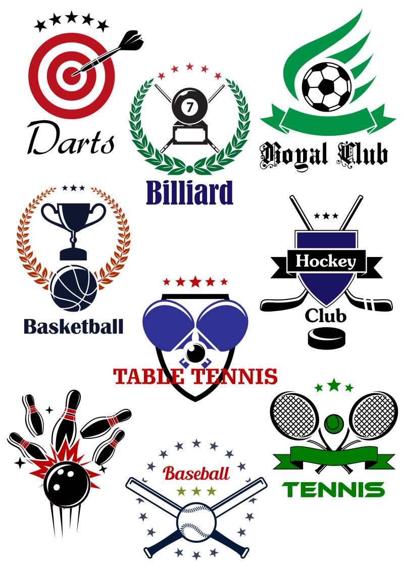 矢量不同体育运动的标志设计