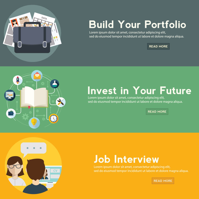 矢量工作面试投资组合和未来投资网络旗帜