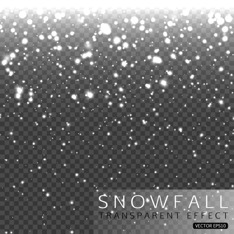 冬季雪在透明背景下分离雪花矢量