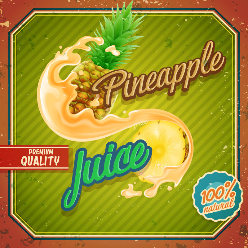 菠萝水果饮料标签矢量