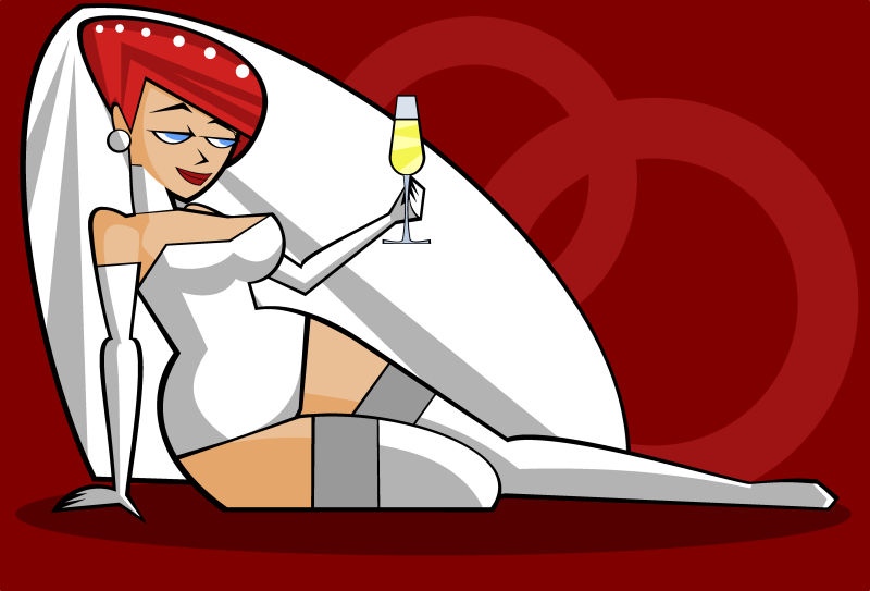 身穿白色婚纱的新娘矢量插图