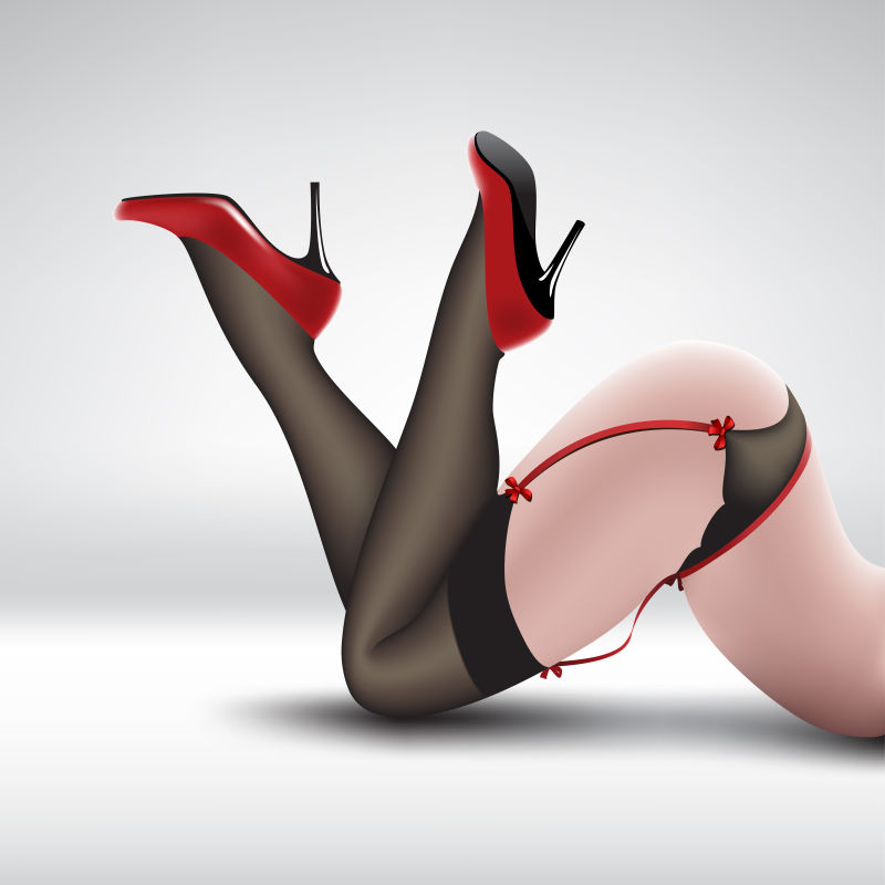 美女的腿部特写矢量插图