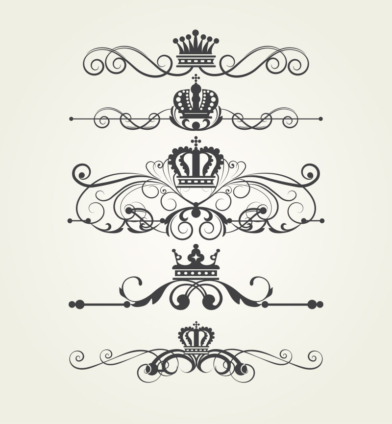 矢量手绘装饰的各种皇冠