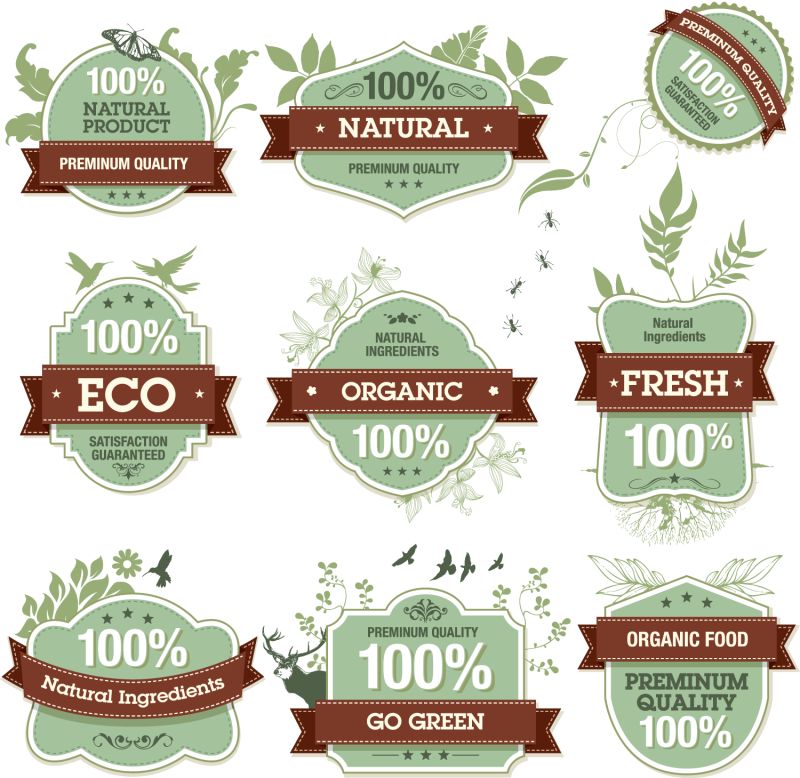 几何形状的生态元素徽章设计矢量