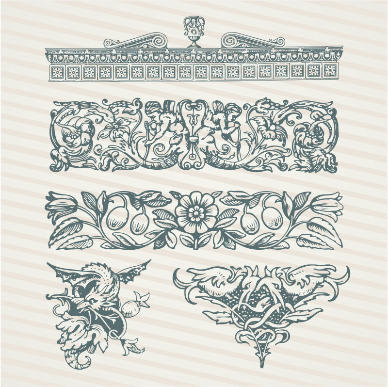 复古边框花纹矢量插图