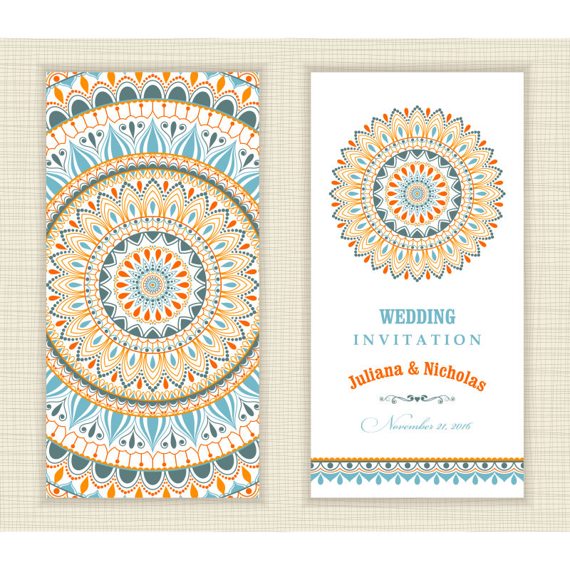 创意矢量传统花卉装饰请帖设计