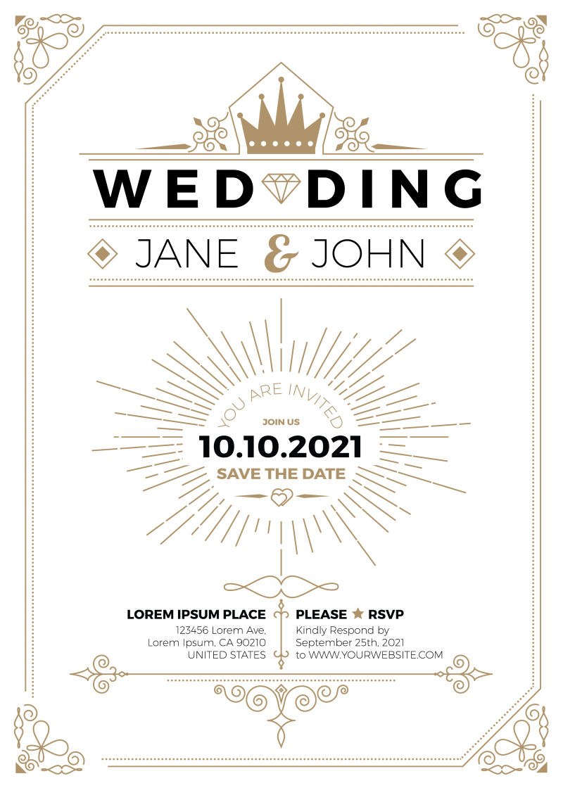 创意矢量老式结婚请帖设计