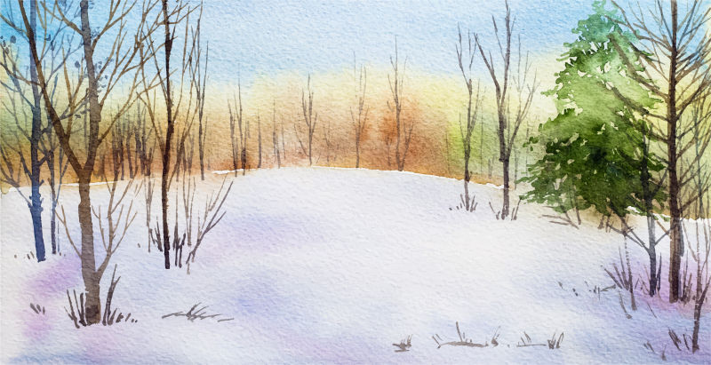 冬季景观水彩插图矢量设计