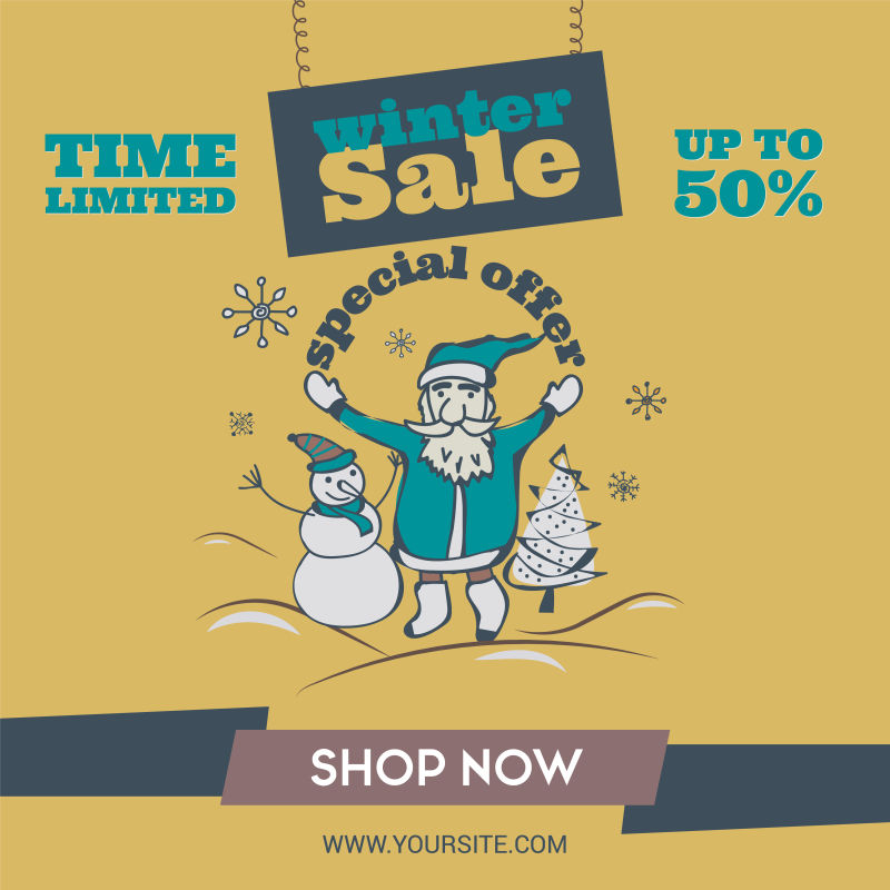 网页横幅和海报大冬销售和特别优惠雪人的矢量