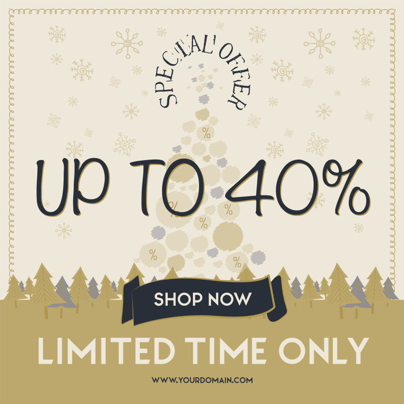 冬季出售社交网络旗有深蓝色雪花矢量4折