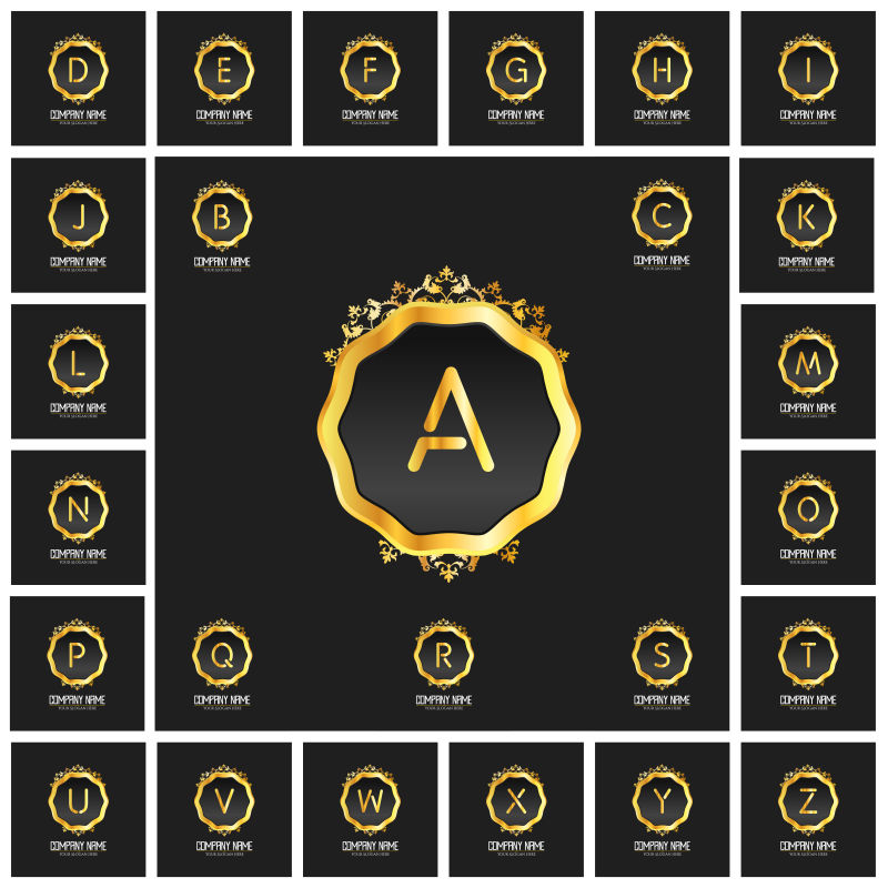 大写A到Z豪华字母标徽矢量设计