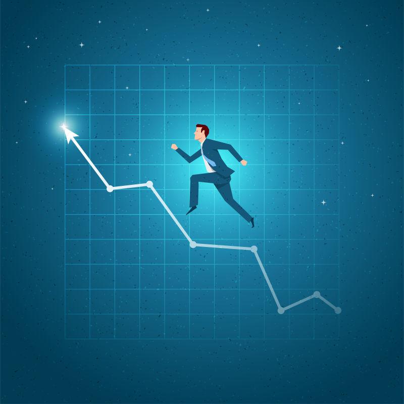 矢量卡通商人在箭头上奔跑