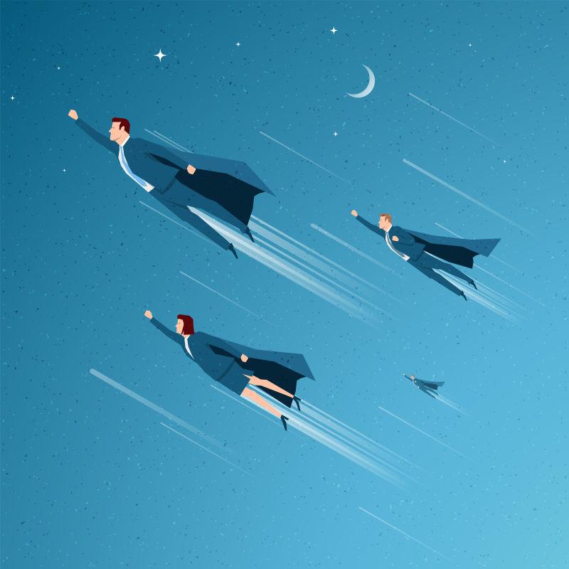 空中飞行的卡通商人