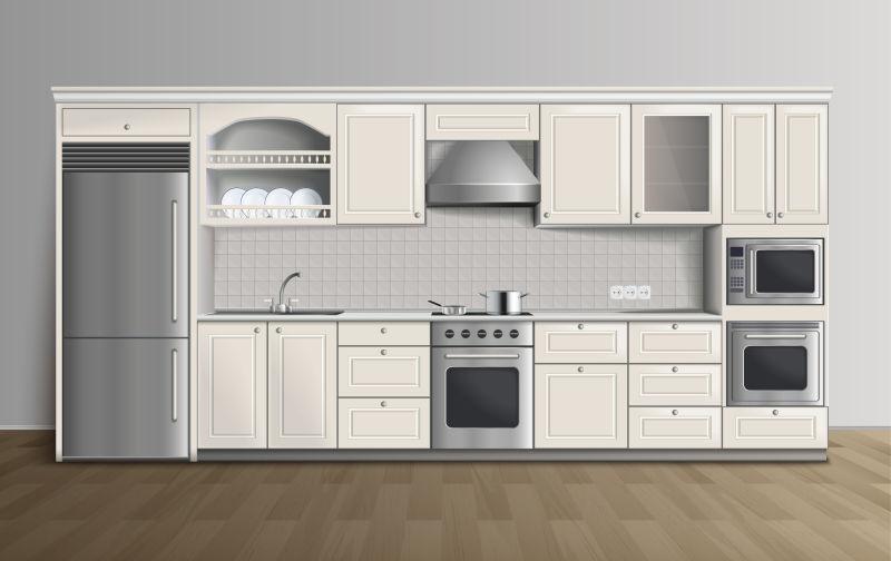 奢华厨房白色逼真的室内形象矢量