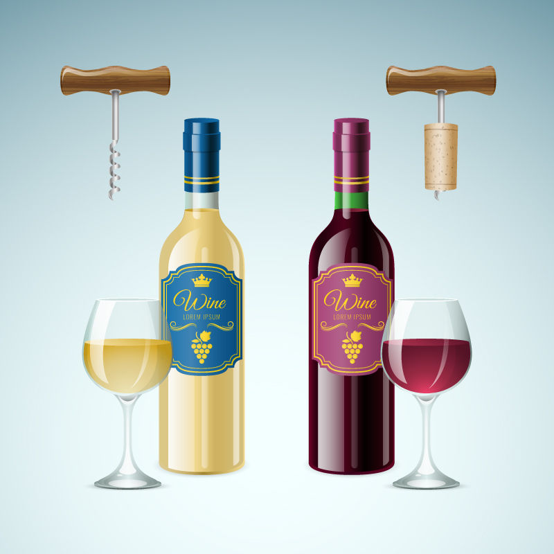 矢量酒瓶与酒杯