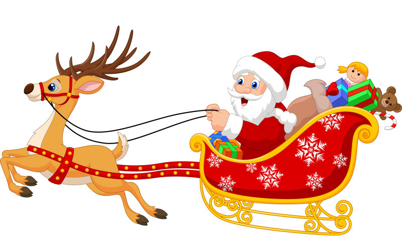 简化圣诞老人与驯鹿图片