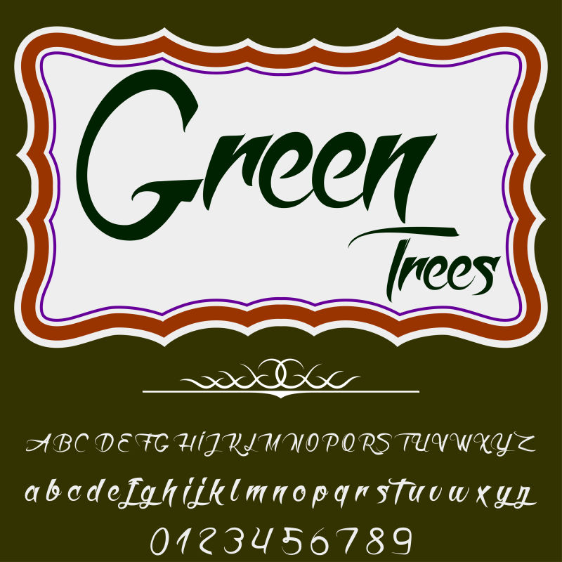 黑色字体绿树字母设计矢量
