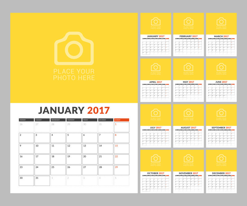 矢量2017黄色桌历设计