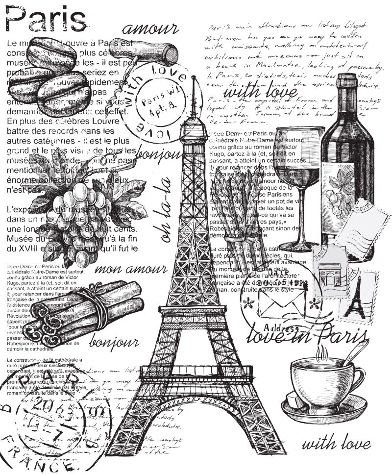 矢量复古巴黎手绘设计元素