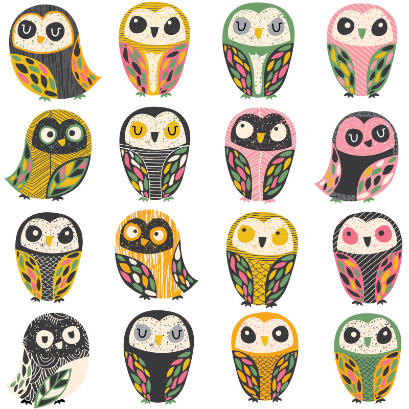 创意矢量卡通装饰猫头鹰插图