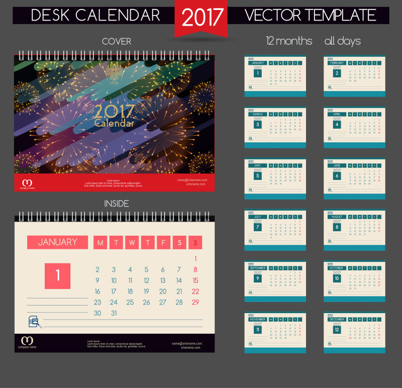 矢量2017日历桌摆设计
