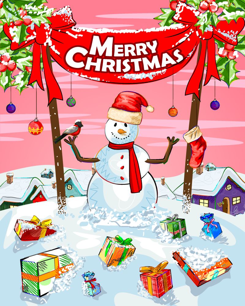 矢量圣诞快乐雪人