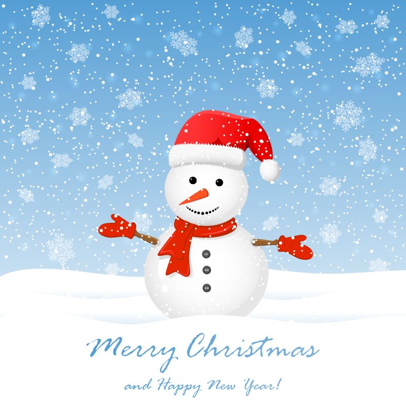 矢量卡通雪中的雪人