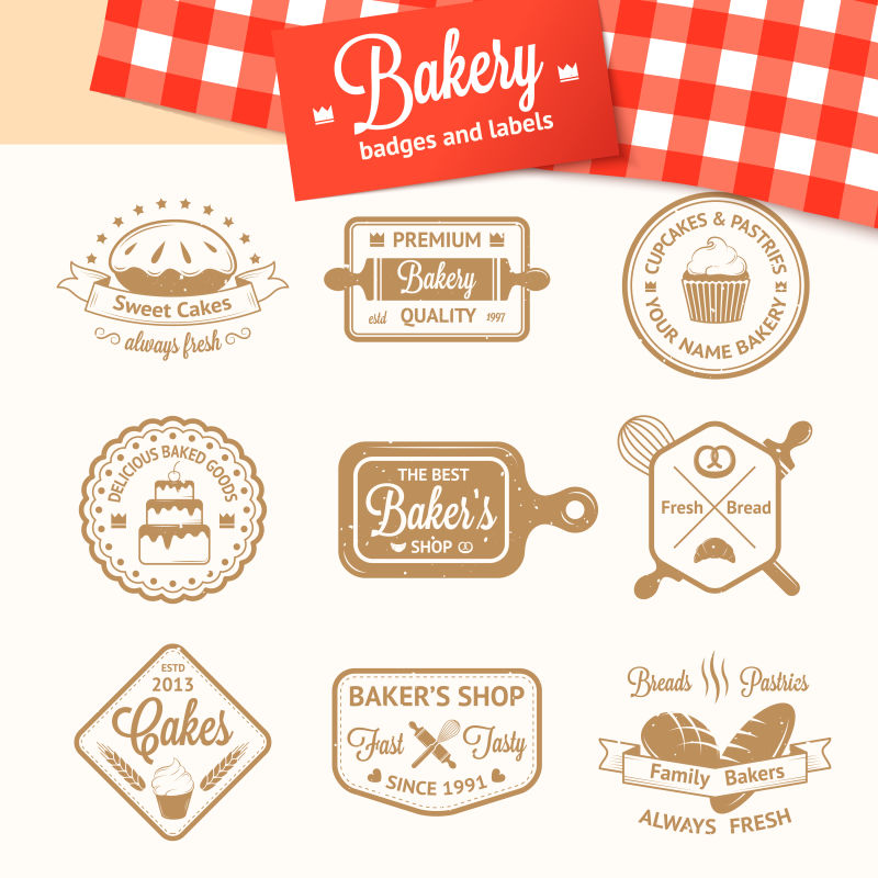 旧式面包店标签矢量设计