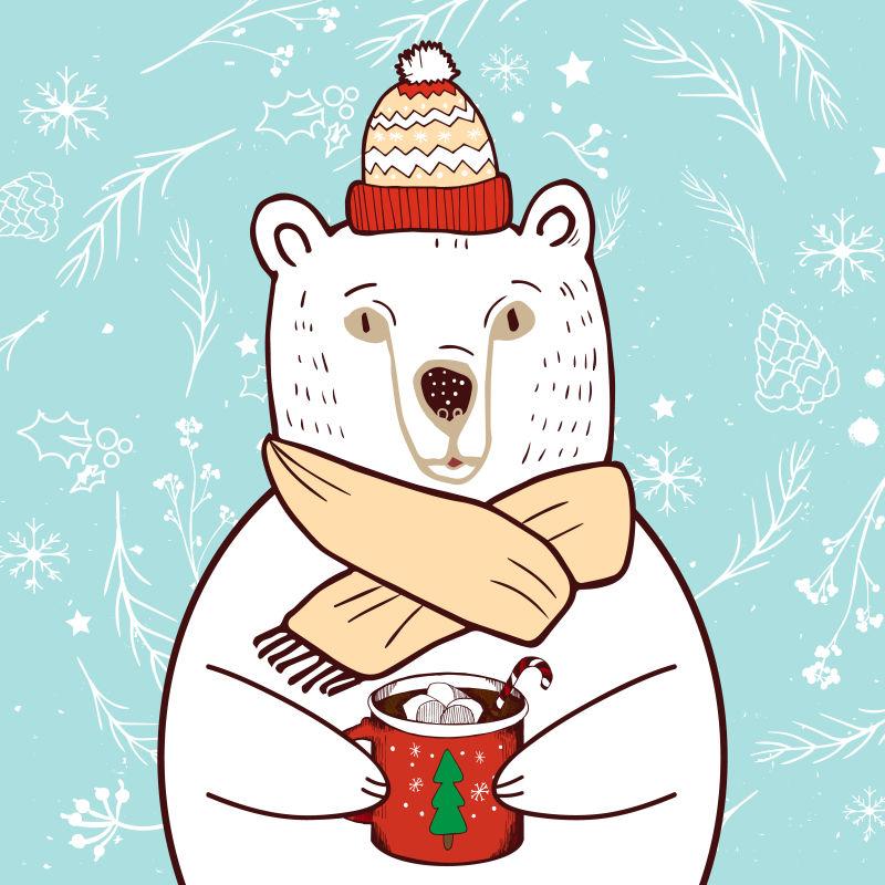 矢量设计抱着礼物的白色北极熊卡片