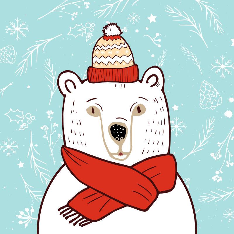 矢量设计带着帽子围巾的白色北极熊