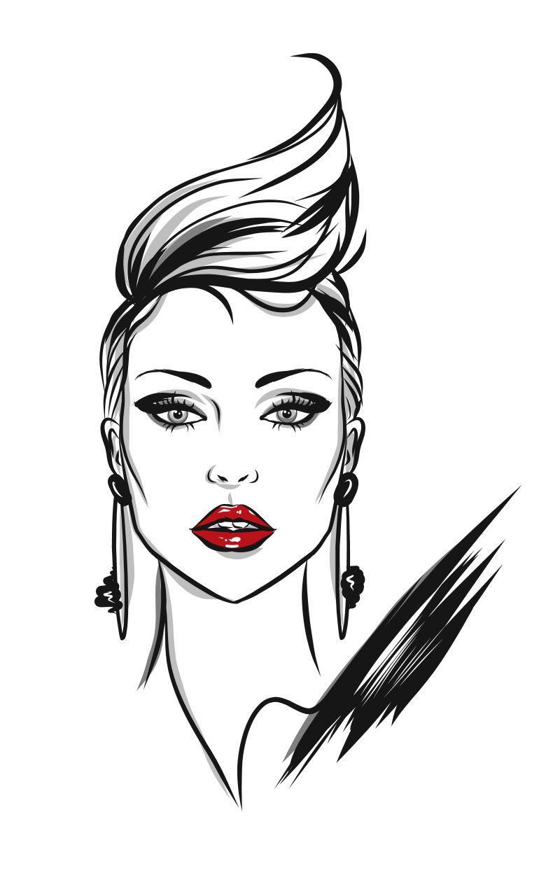 矢量手绘红唇美女