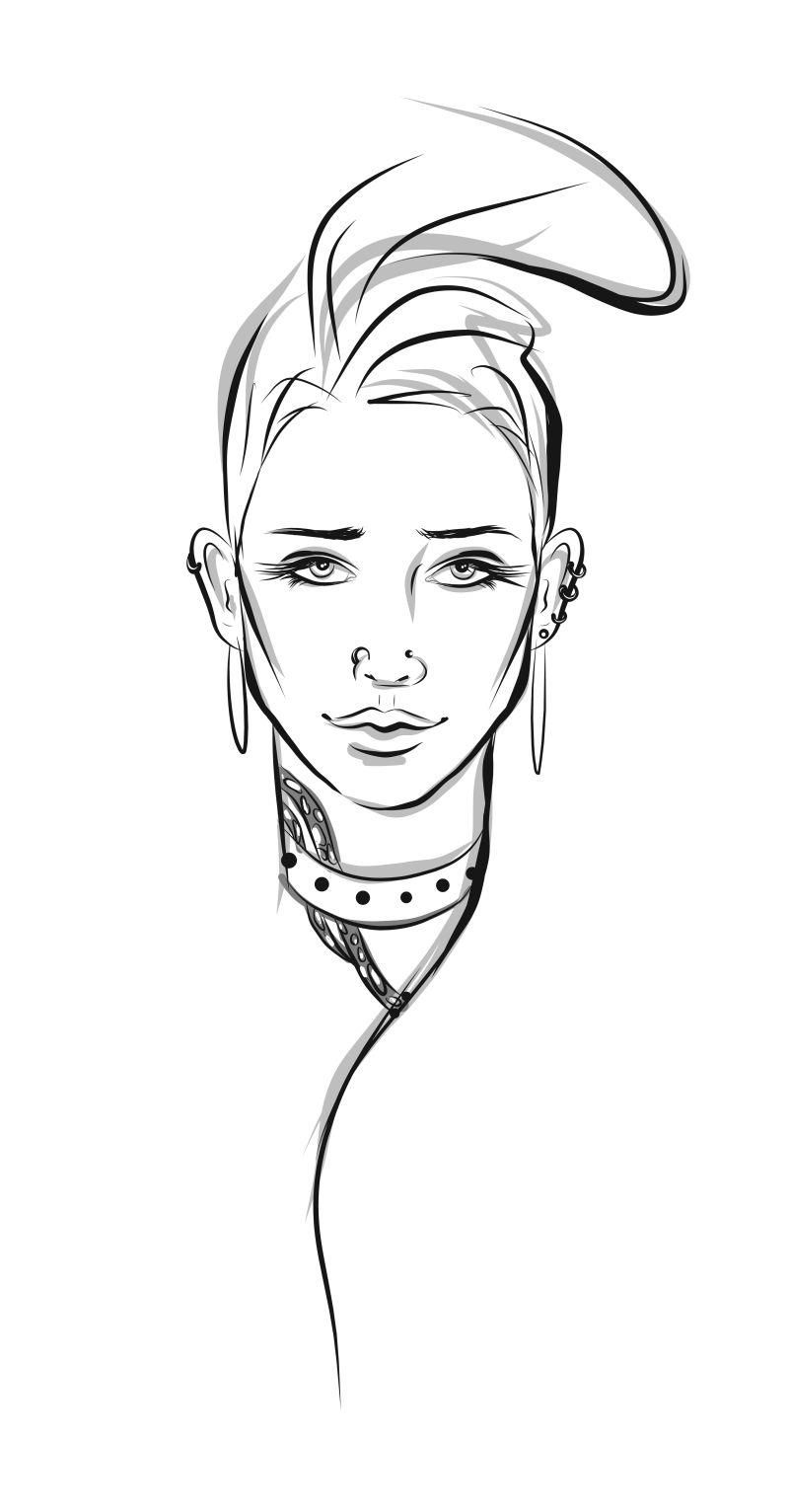 矢量手绘朋克美女