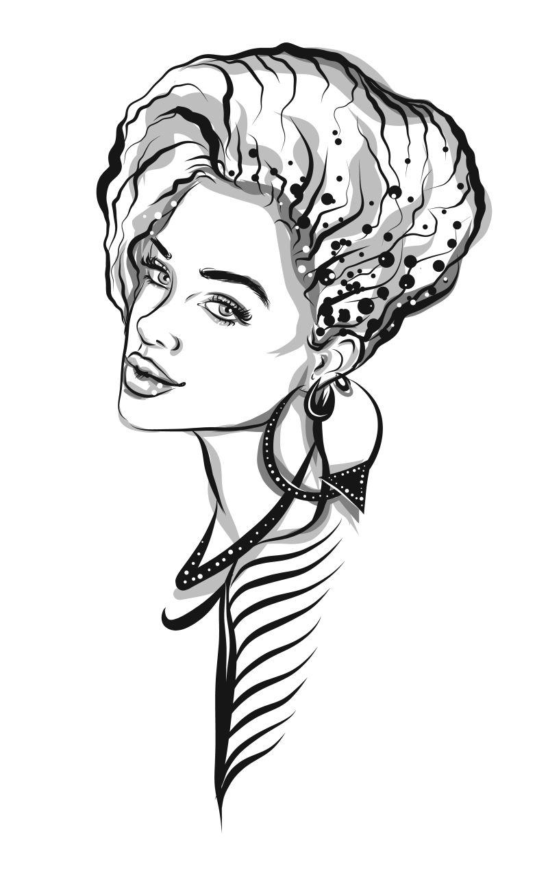 美丽线条艺术女性矢量