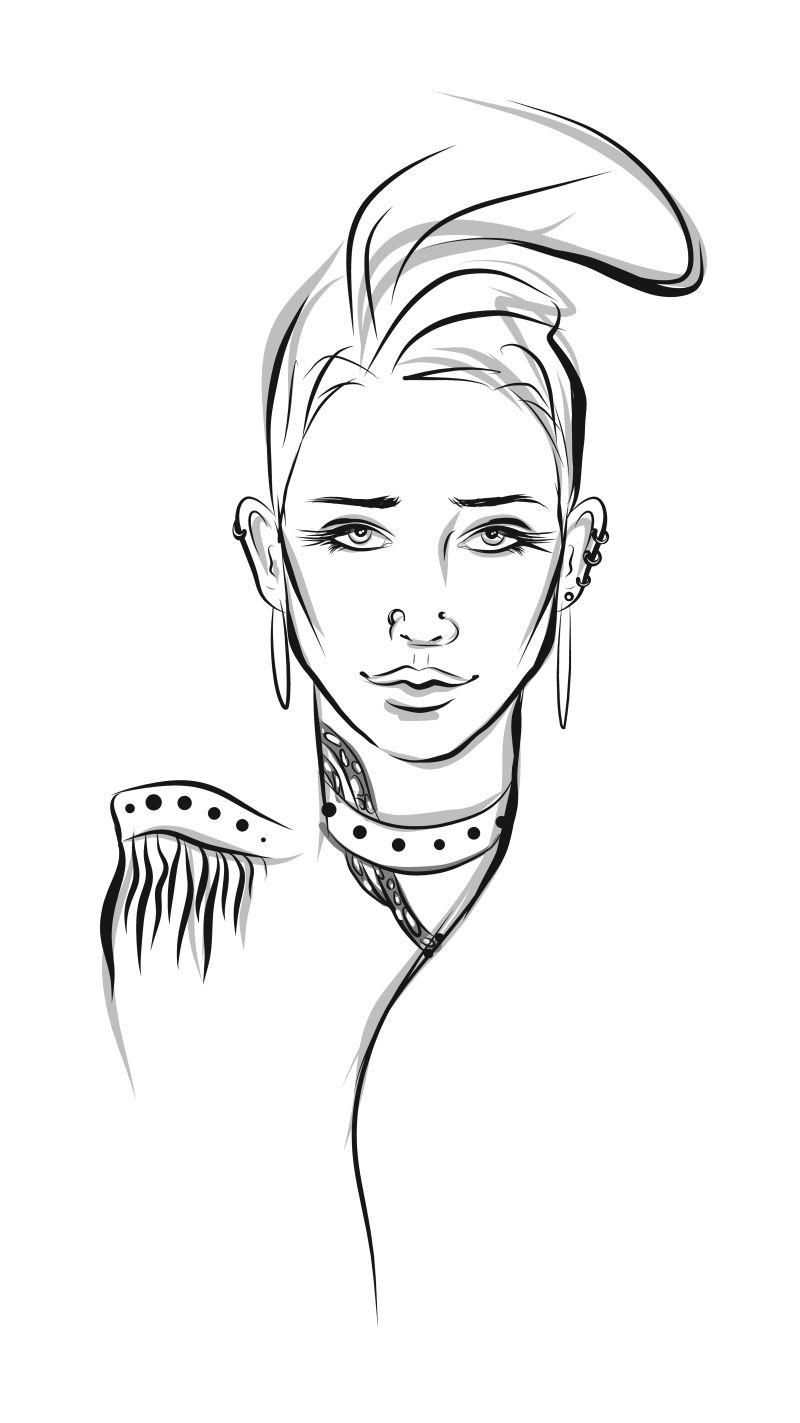 矢量手绘时尚美女