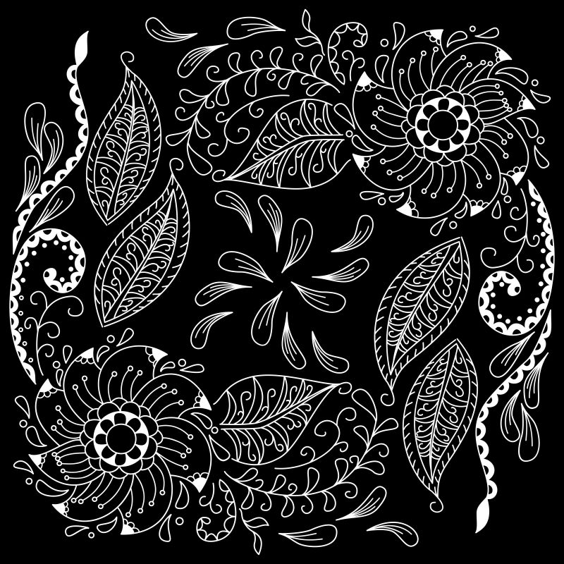 矢量黑白花纹地毯的方形图案设计